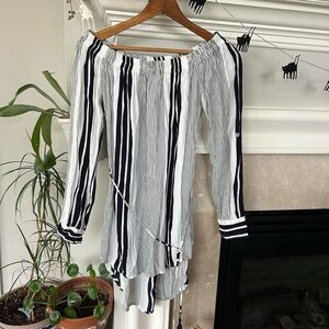 Faithfull the Brand Striped Off Shoulder Mini Dress